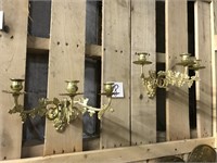 PR OF ORNATE BRASS CANDLE SCONCES