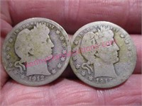 1912 & 1915 barber silver quarters (2 total)