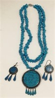 TURQUOISE AND STERLING NECKLACE AND EARINGS