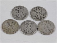 Five Walking Liberty half dollars, 1941S - 1941D