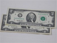 Two consecutive $2 bills, 1995