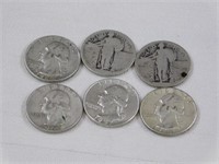 Two worn Standing Liberty quarters - four