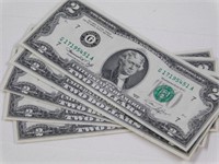 Five consecutive $2 bills, crisp, 1976