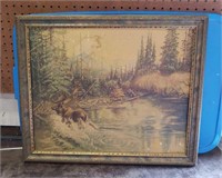 Vintage Framed Moose Print- Neat