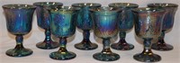 8 Blue Iridescent Grape Carnival Glass Goblets