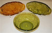 3 Tiara Glass Bowls, Lotus, in Green and Gold