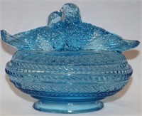 Tiara Glass Lovebirds Candy Dish in Azure Blue