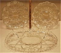 2 Tiara Clear Glass Egg Plates, Divided Relish