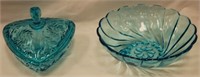 Tiara Glass Candy Dish and Bowl, Turquoise Blue