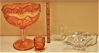 4 Pc Lot Carnival Glass Footed Compote…