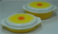 2 Pyrex Yellow Daisy Sunflower Covered Dishes