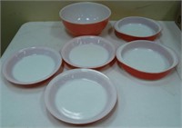 Pyrex Flamingo Pink, 3 Pie Plates, Mixing Bowl…