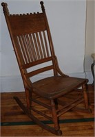 Oak Pressed Back Sewing Rocker, Punched Wood Seat