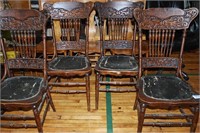 Set of 4 Antique Pressed Spindle Back Chairs