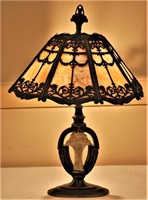 Antique 8 Panel Slag Glass Lamp