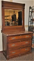 Antique Eastlake Marble Top Carved Walnut Dresser