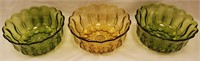 3 Large Tiara Glass Bowls in Avocado Green & Gold