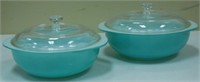 2 Turquoise Pyrex Covered Casseroles