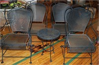 Set of 4 Vintage Wrought Iron Spring Chairs, Table