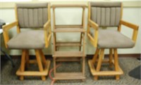 2 Vintage Upholstered Oak Barstools, Plant Stand