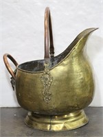 Antique Large Brass Coal Scuttle w/ Copper Handles