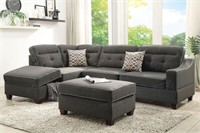 Bobkona Kathie Sectional Set, Ash Black