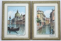 Pair of Venetian Watercolor Lithographs by Salvini