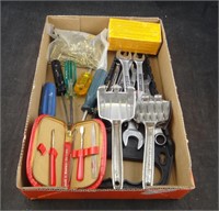 Box Lot Of Tools Wrenches Screwdrivers & More