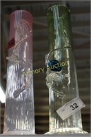 PINK AND GREEN ART GLASS VASES