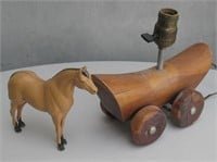 VNTG Bryant Wooden Carved Cart Lamp, Plastic Horse