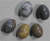 5 Various Polished Egg Form Stones, 3"H