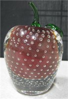 Murano Styled Red Apple with Bubbles Paperweight