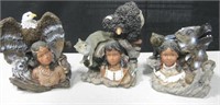 3 Child & Eagle, Wolf, Buffalo Resin Figurines 7"