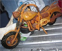 Wooden & Rattan Motorcycle Art Sculpture 17"L