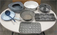 VNTG Bedpan and Various Enamel Bakeware Dishes