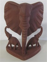 11" Wooden Carved Clay Tone Elephant Figure