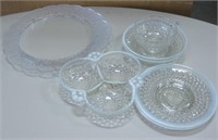 VNTG Hobnail Milk Glass Rim Bowls & Frosted Plate