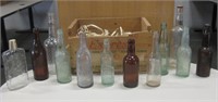 Various Vintage Glass Coke Whiskey & Flask Bottles