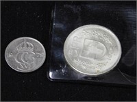 Swiss 1966 5 franc (Helvetica) coin in holder -