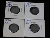 Fifteen V nickels, 1888 thru 1912, in 2x2s