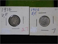 Two Barber dimes 1906 - 1916