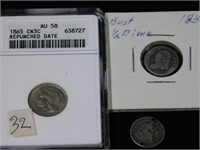 Half dimes - 1865 (AU58) slabbed? - 1831 bust