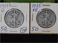 Two Walking Liberty half dollars, 1923S - 1935