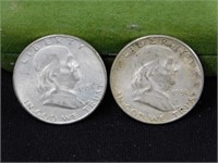 Two Franklin half dollars, both 1951D