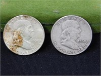 Two Franklin half dollars, 1960D - 1962D