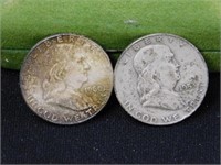 Two Franklin half dollars, 1953D - 1960