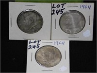Three 1964 Kennedy silver halves