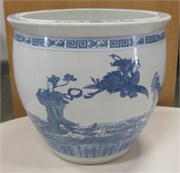 VNTG Blue & White Chinese 8 Immortals Planter Pot