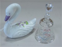 VNTG Signed Milk Glass Swan Paperweight Glass Bell