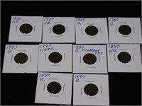 Ten Indian Head cents, 1866 - 1880- two 1882 -